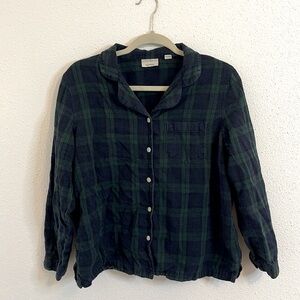 LL Bean Forrest Green and Blue Plaid Button Up Long Sleeve Flannel Size M